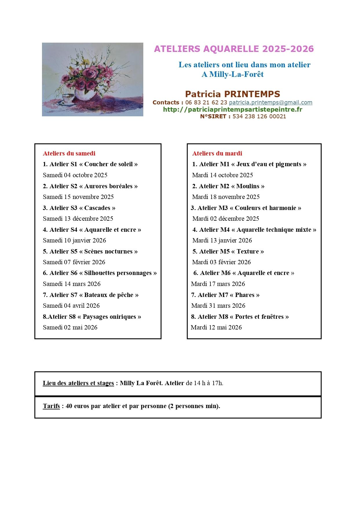 Ateliers aquarelle 2025 2026